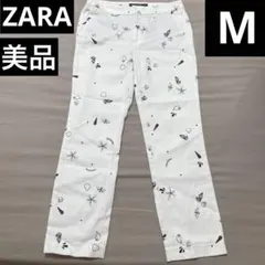 ZARA ザラ 小鳥 総柄 パンツ ストレート M 美品 ホワイト