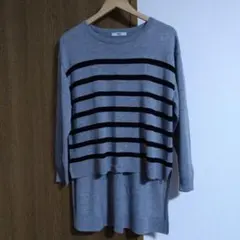 COMME CA グレー ブラック ストライプ ニット