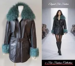 イタリアンテイスト☆リアルファー付レザーダウンコート新品オシャレ本革ミラノマダム