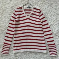 TOMMY HILFIGER　Vネックボーダーニット　M　ロゴ刺繡◆A2064のサムネイル
