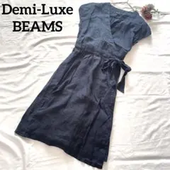 Demi-Luxe タグ付リネン100%フレンチスリーブワンピースウエストリボンのサムネイル