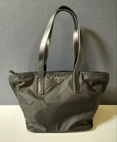 お*な様 プラダ トートバッグ ナイロン レザー 三角ロゴ 白タグ ブラック