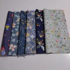 【6枚セット】カットクロス ブルー系 はぎれ 花柄など 約24×24cm
