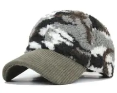 【モコモコCAP】迷彩グレー×（ツバ）グレー★男女兼用■ツートンカラー