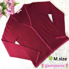 ✨美品✨gaminerie★2…M★ワインレッド Vネック ニットカーディガン
