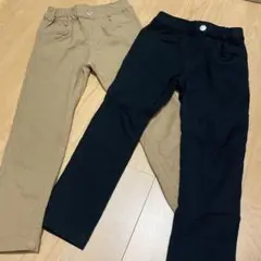 【送料無料】キッズ ロングパンツ 100cm ベージュ 黒 2本セット