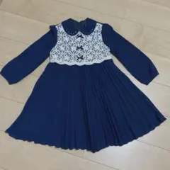 SAKURA フォーマルワンピース 120 ネイビー レース プリーツ 卒園式