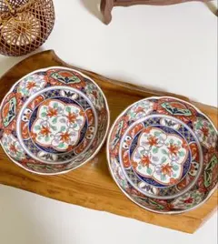 有田焼　龍峯窯　色絵　中鉢　輪花鉢　2点