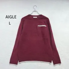 エーグル|クルーネックセーター【L】ウール混 バイカラー ファスナーポケット