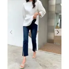Birthday bash 裾スリット入り デニムパンツ インディゴブルーのサムネイル