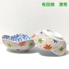 有田焼　清秀　赤絵春秋文　紅葉柄　桜柄　中鉢　2客セット　新品未使用