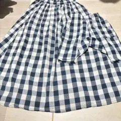 ペアマノン　親子おそろい　ロングスカート　サルエルパンツ　薄紺色　チェックのサムネイル