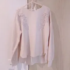 [美品]axes femme フラワー長袖厚手トップス　白