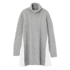 MERCURYDUO サイドプリーツケーブル ニットワンピース グレー