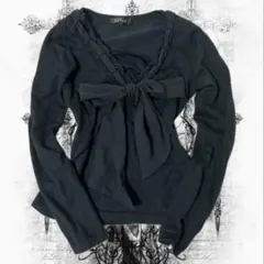 00s リボン　レースアップ　ニット　ロンt ダークコア　コケットゴスロリy2k