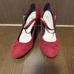 新品未使用/23.5cm赤いストラップ付きハイヒール/ヒールラメ