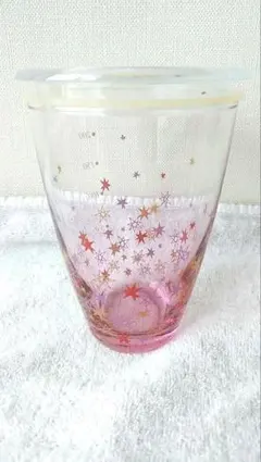 星模様ピンクカップ 蓋付き　キッチュ　ピンク　クリア