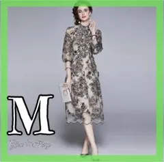 M レース 刺繍 ワンピース ドレス パーティー 二次会 結婚式