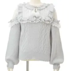 LIZLISA ポンポンリボンレースヨークニットトップス ホワイト LIZ LISA(リズリサ) ポンポンリボンレースヨークニットトップス