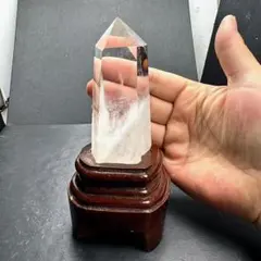 ロングクリスタル 水晶 台座 2段 タイプ スタンド 32㎝ シルバー