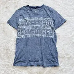 イッカ 半袖Tシャツ ネイティブ柄プリントVネック 総柄デザイン カジュアル 夏