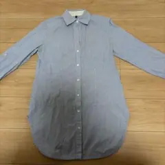 スタイルベネトン　長袖シャツ　やや着丈長め　白×ブルー　ストライプ　XSサイズ