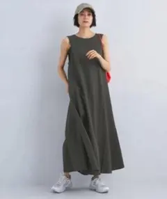 グリーンレーベルリラクシング　ノースリーブロングワンピース　カーキ　36