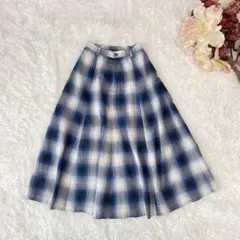 オンブレチェック柄フレアスカート　AFRICAN BEAT CLUB 青白黒