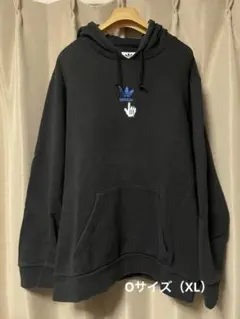 adidas ブラック フードパーカー X-Large（サイズO）