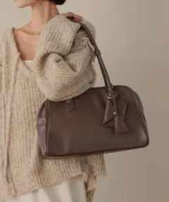 【美品】LOWRYS FARM チャームツキBIGボストン ブラウン