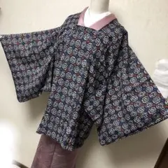お花柄のアンティーク道行コート　レトロ和装コート　道行　着物のコート