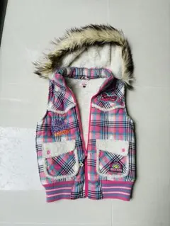 平成 y2k 女児ピンクラテ グランジピンク系フード付きダウンベスト