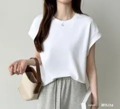 【新品】フレンチスリーブ　ヘビーウェイトTシャツ　ホワイト　L　キレイめ大人女子