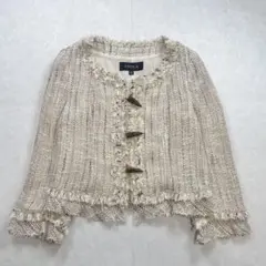 【美品】EPOCA トグル付き ツイード調ノーカラージャケット リネン 40