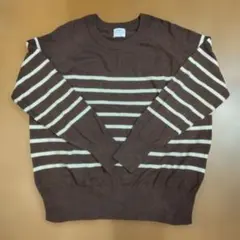 coen ブラウン・ホワイトストライプ サイドスリット長袖セーター M