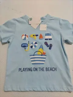 新品 半袖Tシャツ 110cm 水色 ビーチ柄のサムネイル