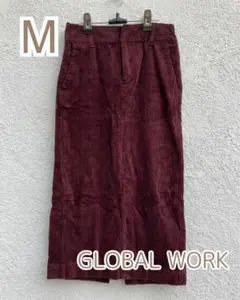GLOBAL WORK コーデュロイロングスカート M ボルドー