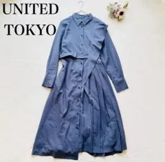 【ユナイテッドトウキョウ】アシメケーププリーツワンピース（S）長袖 無地