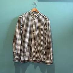 H&M 紺×白チェックボタンダウンシャツ