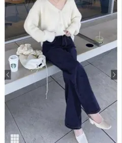 ダークネイビー ストレートデニムパンツ