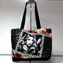 トートバッグ 　女性の顔　 斜め両面パネルハンドメイド