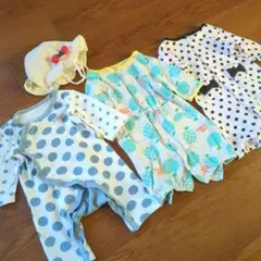 水玉模様ロンパース 4点セット　長袖 帽子　60 70