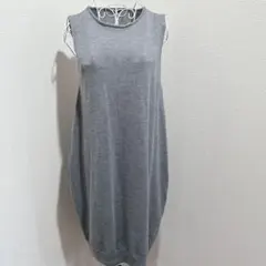 【ミズイロインド】ノースリーブニット　ワンピース　ベスト　グレー ウール100%
