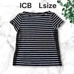 【美品】iCB サイドレース切り替え ボーダーカットソー 半袖 Lのサムネイル