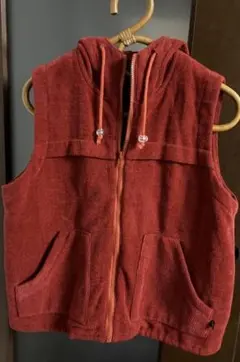 レディース　フード付きジレ　やや暗めのオレンジ　L