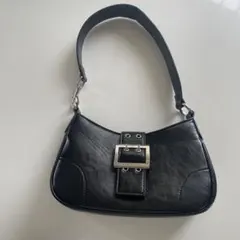 極美品】Y2K ショルダーバッグ レザー調 ブラック バックル ワン 