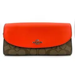 コーチ 長財布 シグネチャー レディース ブラウン オレンジ F54022