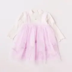 メゾピアノ♡トゥシューズ刺しゅうチュールドッキングワンピース90センチ長袖ピンク