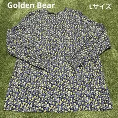 ゴールデンベア ブルー×イエロー 花柄　薄手長袖トップスシャツ Lのサムネイル