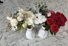 ウェルカムスペース 5点セットフラワーと花瓶、鏡、白布鏡フォトフレーム